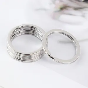 Close-up of high-quality silver 304 stainless steel flat split rings for keychains