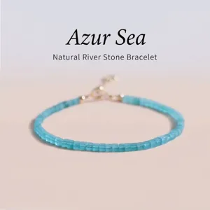 Dainty Natural Amazonite Bracelet 14K Gold Filled Heart Pendant Adjustable Beaded Jewelry For Women Girls Birthday Gift
