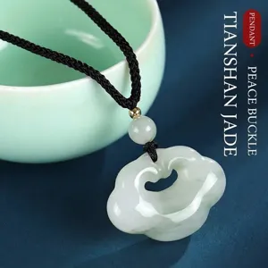 Auspicious cloud Ruyi lock pendant necklace made of Tianshan jade and black cord