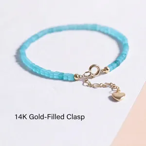 Elegant 2mm natural amazonite beaded bracelet with 14K gold filled heart pendant