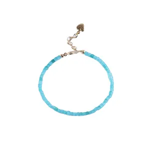 Delicate 2mm natural turquoise amazonite beaded bracelet with a gold heart charm