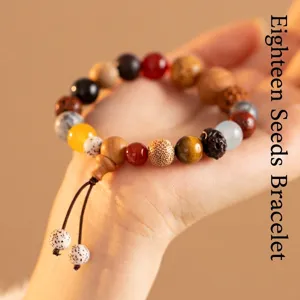 Eighteen seeds Buddhist prayer beads bracelet with mixed natural stones and wood