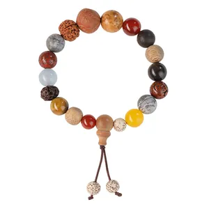 Traditional 18 seeds Buddhist prayer bracelet crafted from natural wood and stone beads