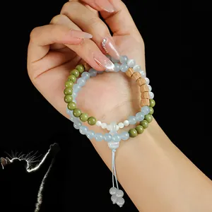 Pulsera de doble capa hecha a mano con cuentas de jade ojo de gato azul y sándalo natural