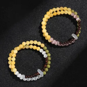 Pulsera de cuentas de doble capa con ojo de gato, sándalo y dije Ping An Kou