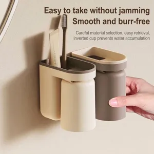 Wall Mounted Toothbrush Holder Punch Free Magnetic Mouthwash Cup Bathroom Storage Rack Organizer For Couples Modern ABS Home