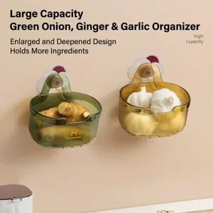 Wall-Mounted Kitchen Storage Basket Translucent Plastic Drain Basket For Ginger Garlic Onion Small Hanging Box Storage Rack