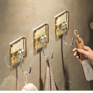 Luxury PET Stainless Steel Adhesive Wall Hooks Vertical Stripe No-drill Towel Hooks For Kitchen Bathroom Door Hanging Storage Hooks