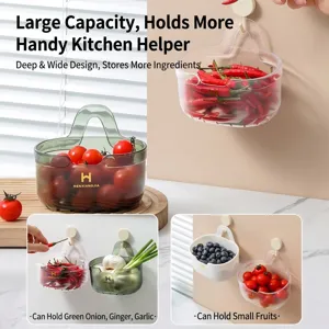 Wall-mounted kitchen storage baskets for ginger, garlic and small fruit organization