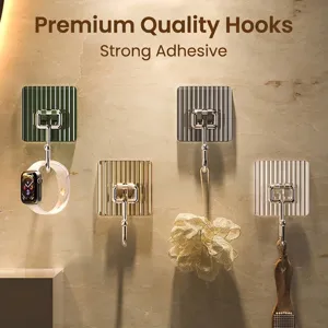 Set of strong adhesive wall hooks for kitchen and bathroom, no-drill decorative design