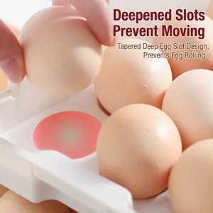 Caja de almacenamiento de huevos de plástico blanco apilable para refrigerador cocina