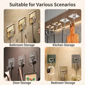 Modern square stripe wall mounted adhesive hooks for kitchen and bathroom storage organizer