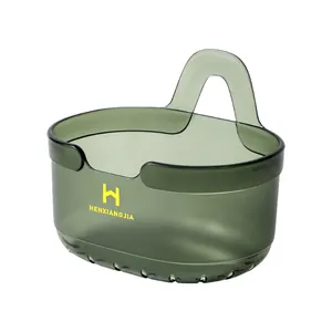 Translucent dark green kitchen storage basket for ginger and garlic with handle and holes