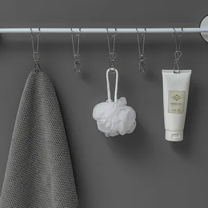 Set of 5 multi-functional stainless steel hanging clips for bathroom and laundry storage hooks