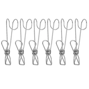 Set of 6 durable stainless steel laundry clips with integrated hooks for drying clothes