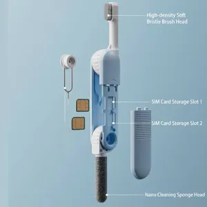 Kit di pulizia multifunzione portatile 5-in-1 per auricolari e telefoni con slot per SIM
