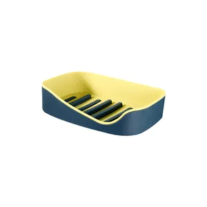 Dual-color blue and yellow soap dish with drainage grate for bathroom wall mount use
