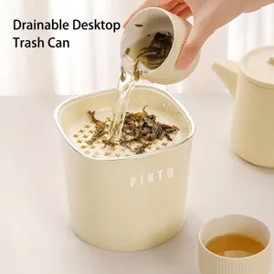 Desktop Mülleimer Mini Cremeweiß Papierkorb Für Büro Zuhause Teestube Schreibtisch Abfall Aufbewahrungsbox Mit Entwässerungsdesign