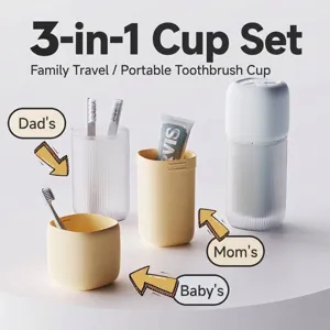 Portable Travel Toothbrush Cup Toothpaste Storage Box Bathroom Organizer Striped Mouthwash Cup For Business Trip Family Travel