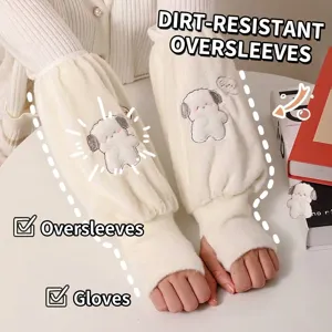 Women's Cute Cartoon Animal Plush Oversleeves Winter Flannel Arm Sleeves Warm Anti-Fouling Arm Covers For Office Work Home