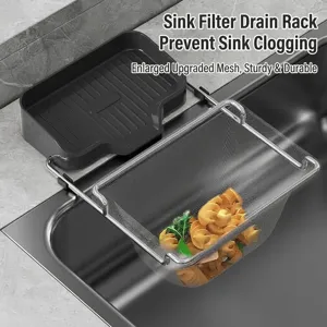 Kitchen sink filter drain rack with disposable mesh bag for food waste strainer storage