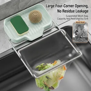 Kitchen sink drain rack holder with disposable mesh bag for food waste storage and filter