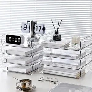 Transparent PET Stackable Desktop Storage Rack Document Tray For Office Desk Student Stationery Books Organizing File Holder