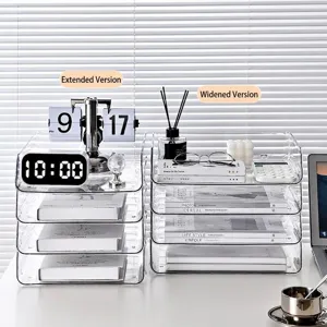 Set of transparent stackable desktop document tray organizers for office and student desk