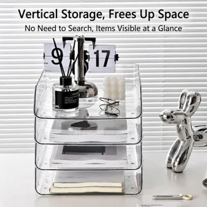 Modern transparent 4-tier acrylic desktop organizer rack for office files and stationery