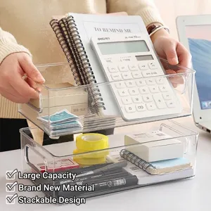 Caja de Almacenamiento de Escritorio de Acrílico Transparente Apilable Con Asas Organizador de Maquillaje de Plástico