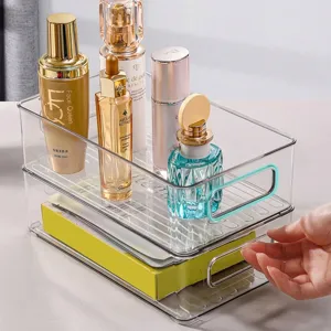 Caja de almacenamiento de acrílico transparente para cosméticos con asas prácticas