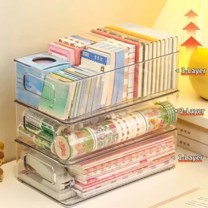 Organizador de escritorio apilable de tres niveles de acrílico transparente para hogar