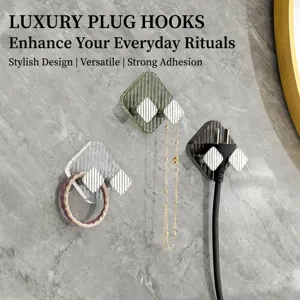 Luxury adhesive wall hooks for plug and cable management, stylish power cord organizers