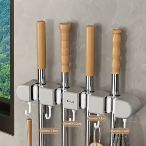 Heavy-duty wall-mounted mop and broom holder rack with various handle diameter slots
