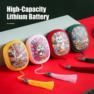 Set of portable electric hand warmers with traditional cartoon patterns and silk tassels