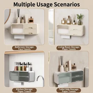 Wall-mounted waterproof tissue box and multi-functional organizer for bathroom and kitchen