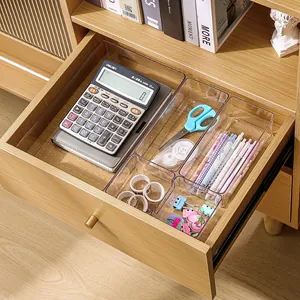 Clear PET Drawer Organizer Bins Modular Plastic Storage Box For Desktop Office Wardrobe Vanity Makeup Stationery Organization Trays