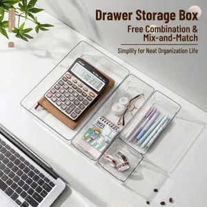 Clear acrylic drawer organizer tray set for desktop stationery and cosmetics storage