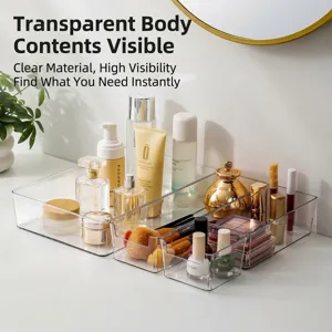 Clear acrylic desktop organizer for makeup and cosmetics storage on vanity