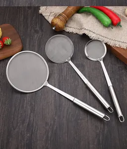 Three-piece stainless steel fine mesh skimmers for oil filtering and foam removal
