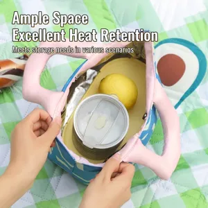 Insulated portable lunch bag with thickened aluminum foil lining and avocado pattern design
