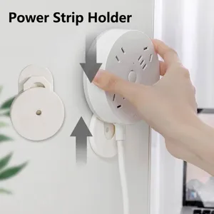 Adhesive wall mount power strip fixer for drill-free socket organization and storage