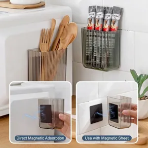 Caja de Almacenamiento Magnética de Pared Transparente Rayas Plástico PS Imán Flexible Organizador Para Cocina Baño Refrigerador