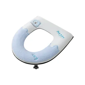 Funda de Asiento de Inodoro de Peluche Patchwork Oso de Dibujos Animados Respaldo de Cuero PU Impermeable Lavable con Cremallera Universal