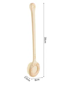 Detail view of long-handle bath brush with donut-shaped head and 38cm length specification