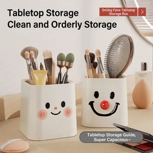 Süßer weißer Schreibtisch-Organizer mit Smiley-Gesicht für Make-up-Pinsel und Stifte