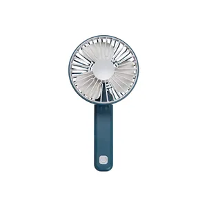 Mini ventilador de mano portátil recargable por USB en azul oscuro y blanco