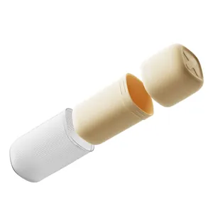 Portable cream and white travel toothbrush cup storage set for bathroom accessories