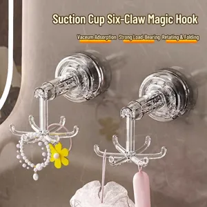 Crochet à Ventouse Rotatif à 6 Griffes Transparent Support Mural Multifonctionnel Sans Perçage pour Salle de Bain Cuisine Bijoux