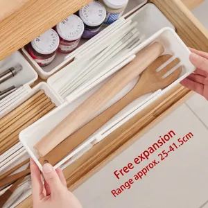 Organizador de cajón blanco extensible para utensilios de cocina y cubiertos